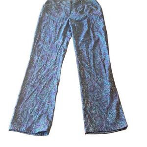Renfrew Vintage Blue Purple Paisley High Rise Straight Leg Flat Front Pants Sz 6